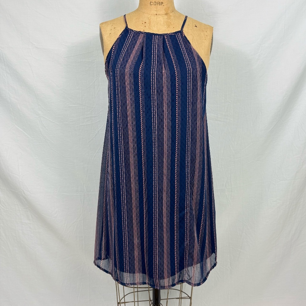 Pink Owl Apparel Navy Blue & Pink Striped Tent Dress  Size Small